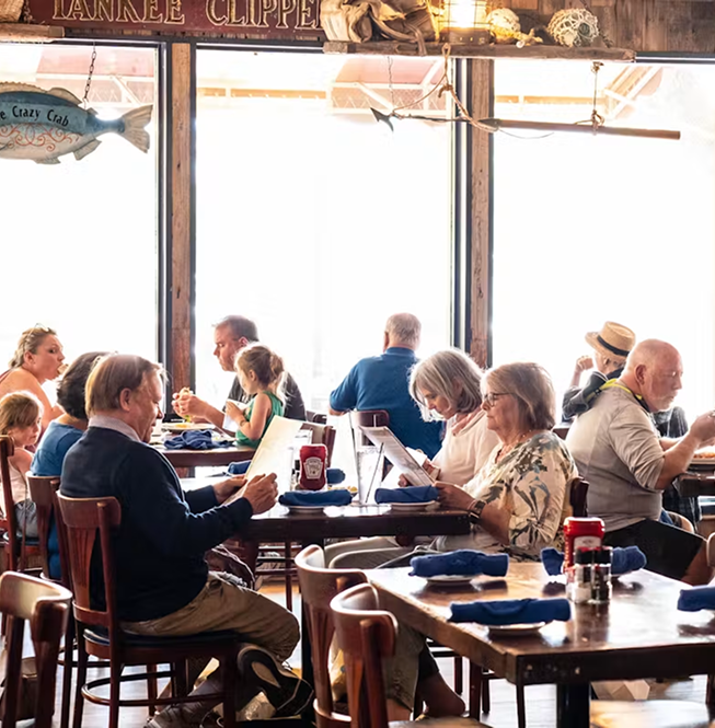 A busy restaurant dining room